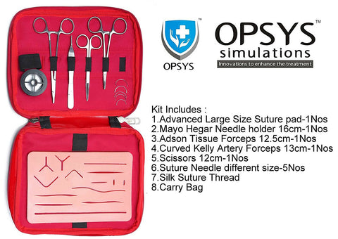 Opsys Complete Suture Practice Kit with Advanced Model Skin Pad for Medical Students, Silicone Suture Training Practice Pad with suture tools